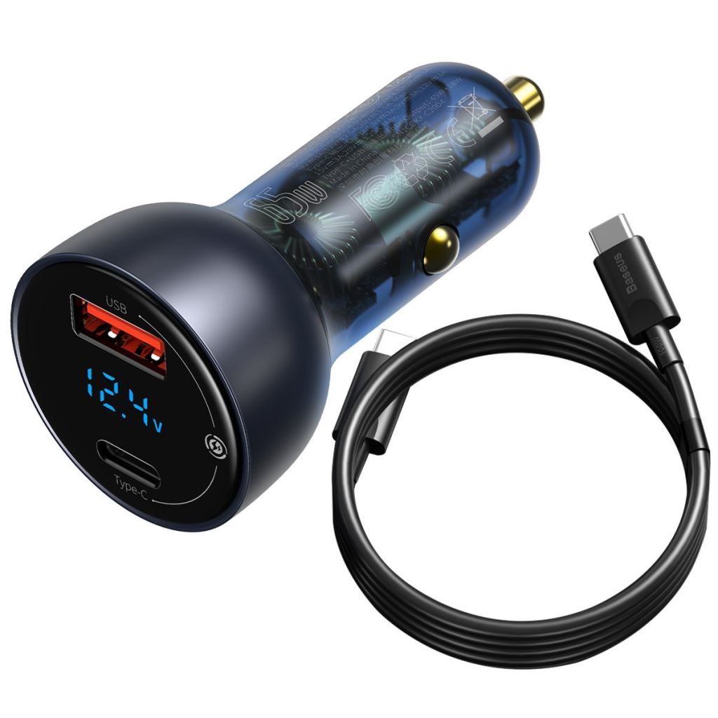 Baseus autós töltő kijelzővel USB-A + USB-C QC3.0 + PD szürke + USB-C kábel 1m (TZCCKX-0G) Baseus autós töltő kijelzővel USB-A + USB-C QC3.0 + PD szürke + USB-C kábel 1m (TZCCKX-0G)
