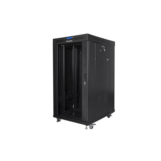 Lanberg 19" szabadon álló rack szekrény 22U/800X1000 üvegajtó  lapraszerelt LCD kijelző Fekete V2