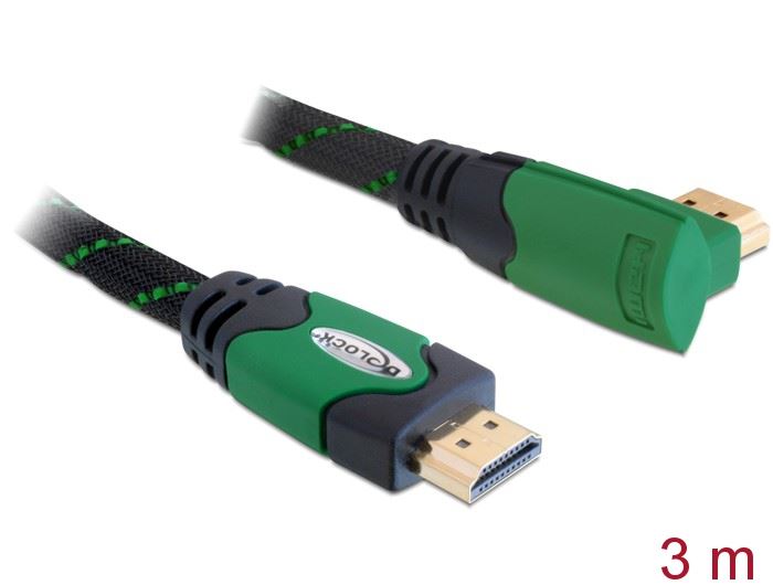 Delock Kábel High Speed HDMI típusú Ethernet, HDMI A dugós > HDMI A dugós derékszögű, 4K, 3m (82953)