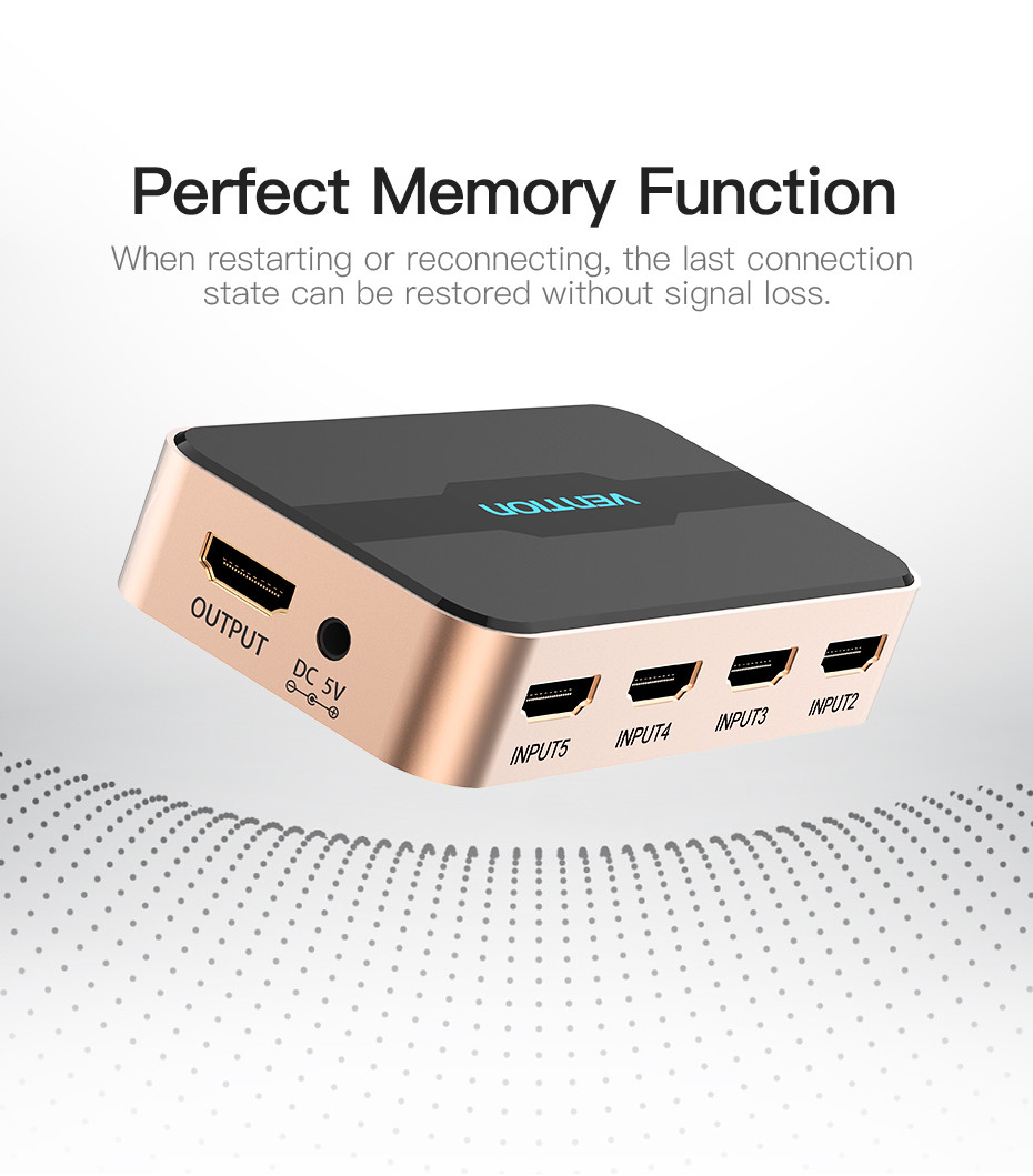 Vention HDMI  5be-1ki switcher Fekete-arany