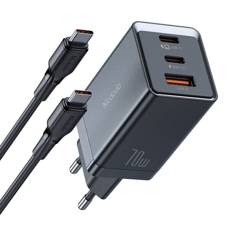GaN Mcdodo CH-1543 network charger, 2x USB-C, 1x USB, 67W + USB-C to USB-C 2m cable (black) GaN Mcdodo CH-1543 network charger, 2x USB-C, 1x USB, 67W + USB-C to USB-C 2m cable (black)