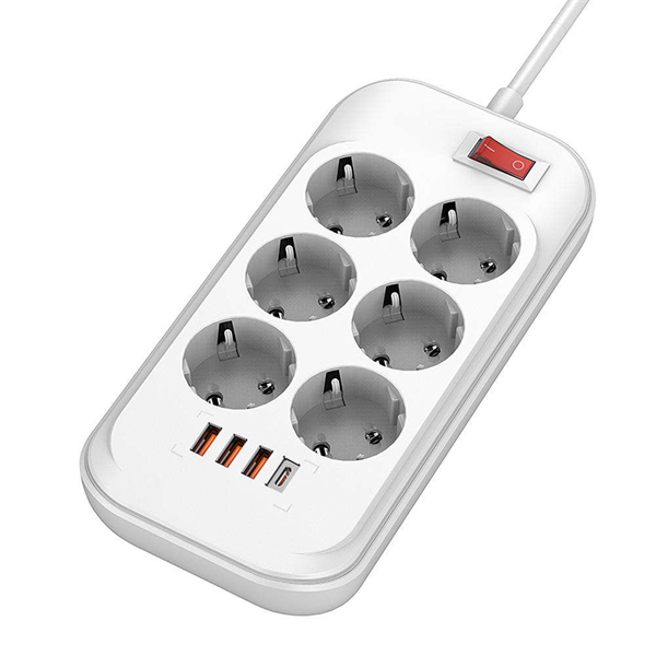 COLORWAY  CW-CHE64PDW  6 tápcsatlakozó/4USB (C típusú PD20W + 3USB QC3.0) (38W) Hálózati elosztó  Fehér 2M