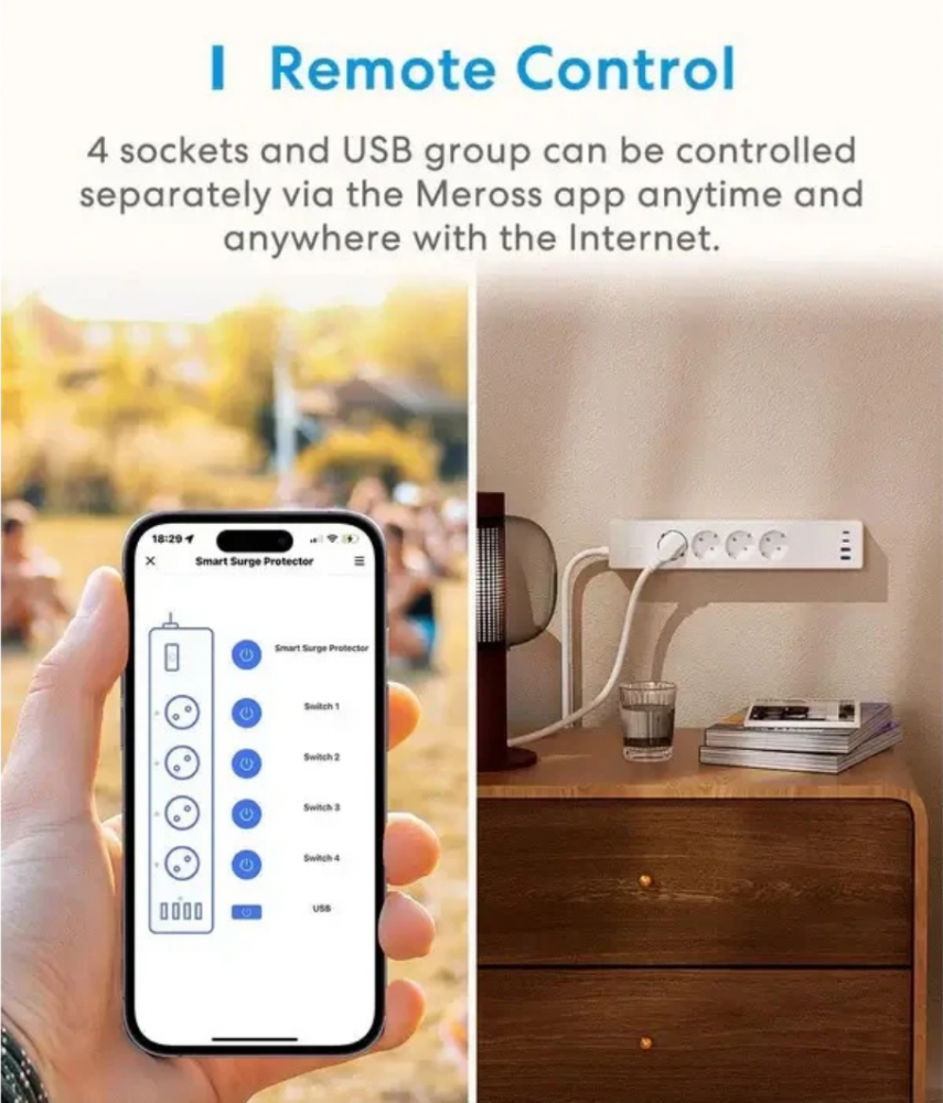 Meross hosszabító 4xAC, 2xUsb-A, 2xUsb-C, Max.16A Matter