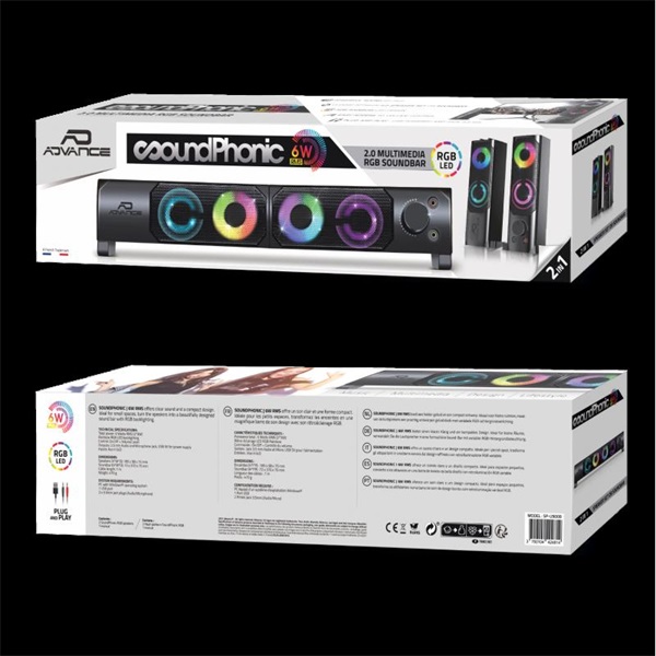 Advance SOUNDPHONICS RGB 6W RMS 2.0 3,5mm Jack RGB Hangszóró Fekete 