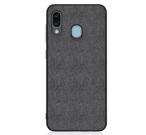 Szilikon telefonvédő (textil hátlap) FEKETE [Samsung Galaxy A30 (SM-A305F)]