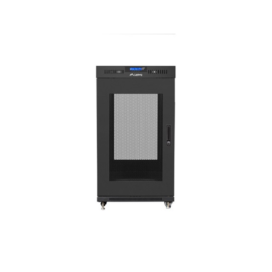 Lanberg 19" szabadon álló rack szekrény 22U/800X800 perforált ajtó, lapraszerelt, LCD kijelző, fekete V2
