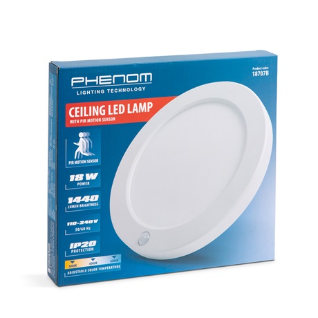 Phenom 18707B LED MENNYEZETI LÁMPA MOZGÁSÉRZÉKELŐVEL 18W