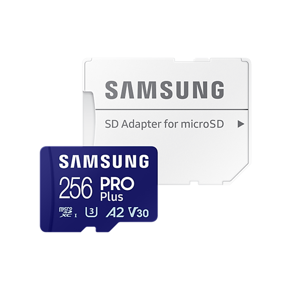 SAMSUNG PRO Plus microSDXC kártya 256GB, CLASS 10, UHS-I, U3, V30, A2, + Adapter, R180/W130 Memóriakártya