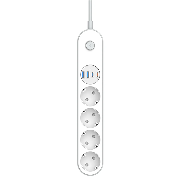 COLORWAY Hálózati elosztó, CW-CHE44PDW, 4 dugalj, 4xUSB (Type-C 2PD20W + 2USB QC3.0) (20 W), 2 m, fehér
