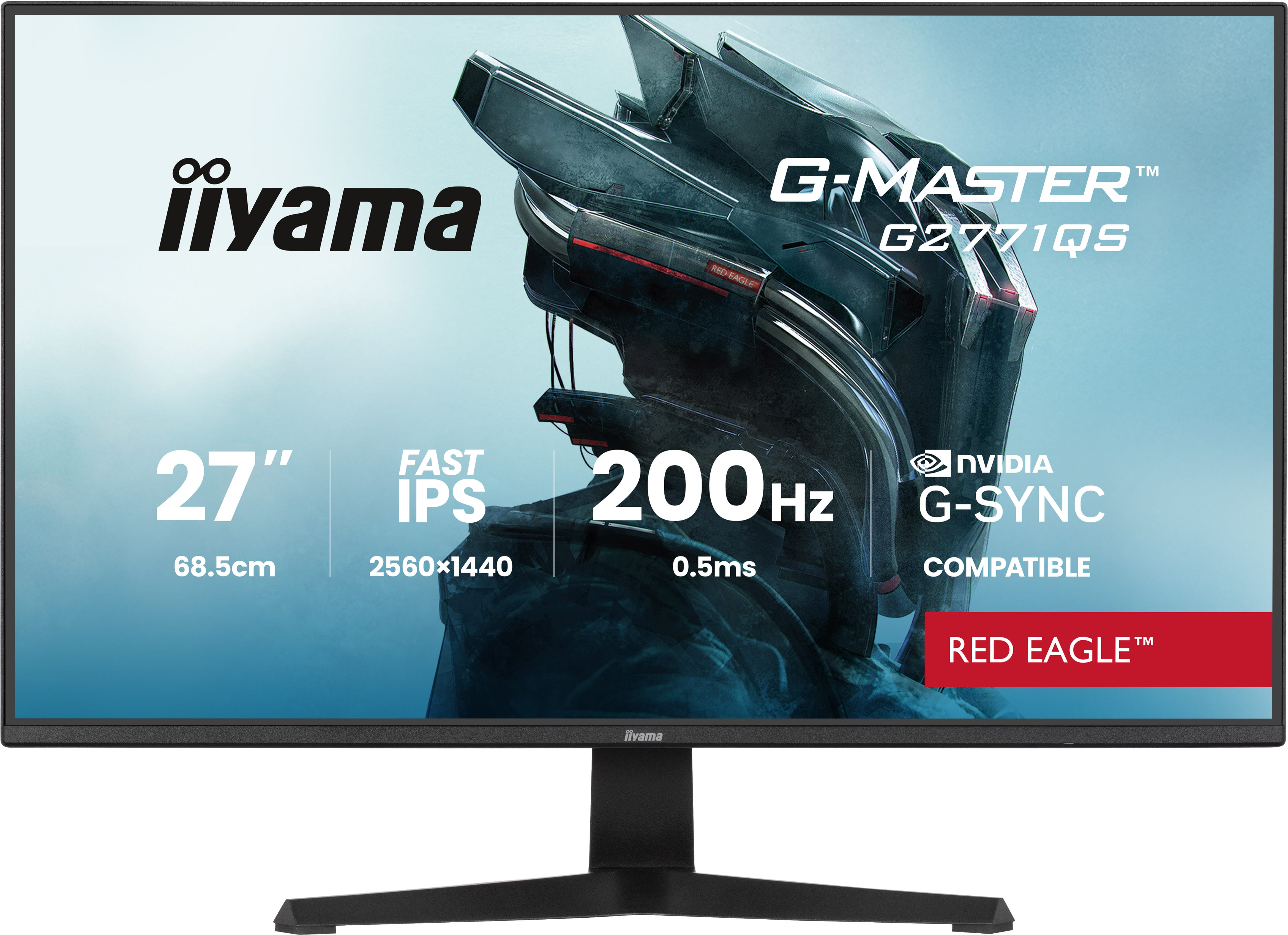 iiyama 27" G2771QS-B1 IPS LED Monitor - 2560x1440, QHD, 200Hz, 0,5ms, Hangszóró, G-Sync, Gamer, Fekete