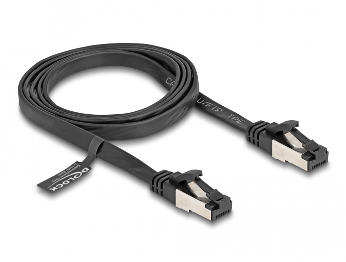 Delock RJ45 lapos patch kábel apa - apa Cat.8.1 flexibilis 1 m fekete (80179)