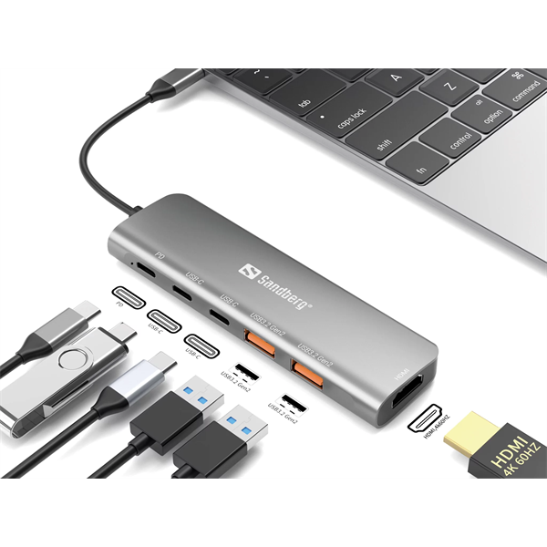 SANDBERG  HDMI + 2xUSB-A + 2xUSB-C + PD100W USB-C Dokkoló