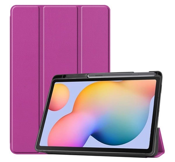 Tok álló, bőr hatású (aktív FLIP, oldalra nyíló, TRIFOLD asztali tartó funkció, S Pen tartó) LILA [Samsung Galaxy Tab S6 Lite 10.4 LTE ...