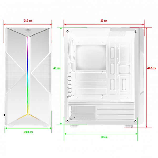 Spirit of Gamer Számítógépház - CLONE 3 White (fekete, ablakos, 8x12cm ventilátor, alsó táp,  ATX, 1xUSB3.0, 2xUSB2.0)