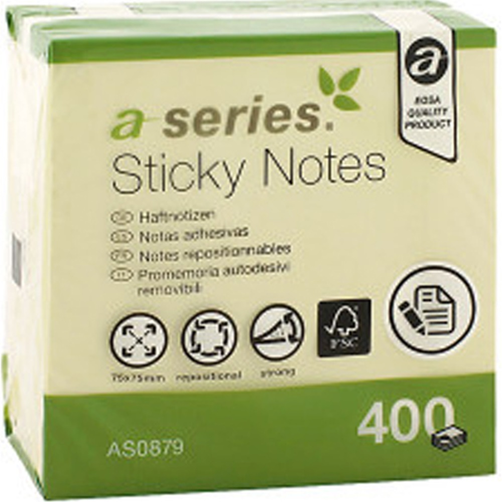 A-series Jegyzettömb öntapadó 75x75mm 400lap  sárga (AS0879) A-series Jegyzettömb öntapadó 75x75mm 400lap  sárga (AS0879)
