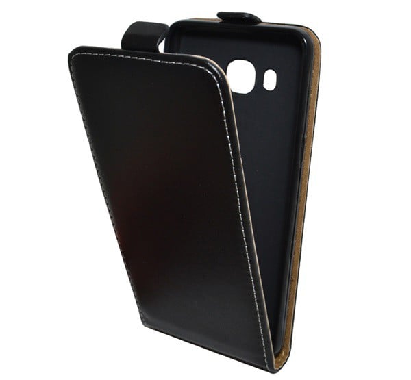Tok álló, bőr hatású (FLIP, lefelé nyíló, szilikon tartó) FEKETE [Samsung Galaxy J5 (2016) SM-J510]
