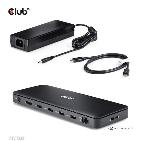Club 3D CSV-1582 140W Thunderbolt 4  DP, 2xHDMI, USB-C, 4xUSB-A, SD, TF, RJ45, 3,5 Jack, DC Notebook Dokkoló