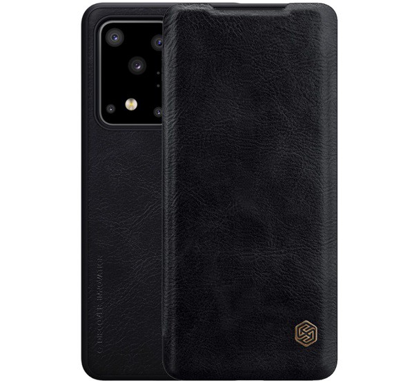 NILLKIN QIN tok álló, bőr hatású (FLIP, oldalra nyíló, bankkártya tartó) FEKETE [Samsung Galaxy S20 Ultra 5G (SM-G988B)]