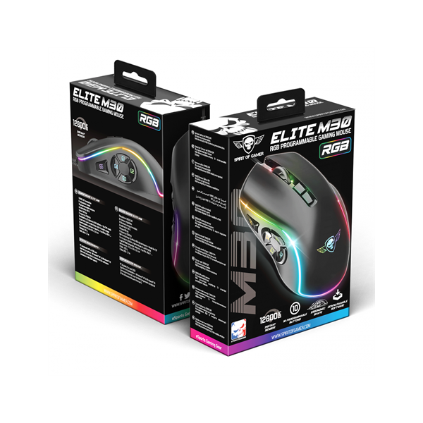 Spirit of Gamer ELITE-M30  Optikai 10 gomb programozható RGB Egér  Fekete 