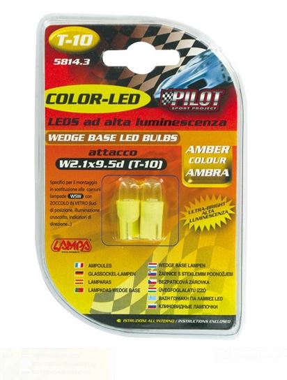 Lampa 12V T10 (W2,1x9,5d) LED dióda, sárga színű, pár (0158143)