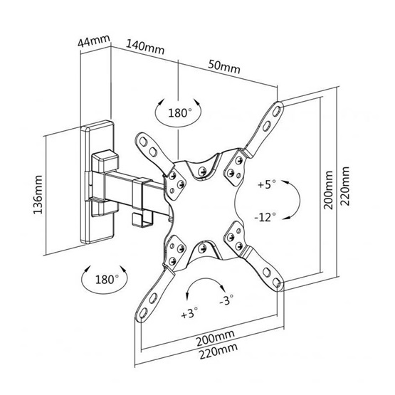 SBOX LCD-221 13"-42" dönthető forgatható fali konzol Fekete