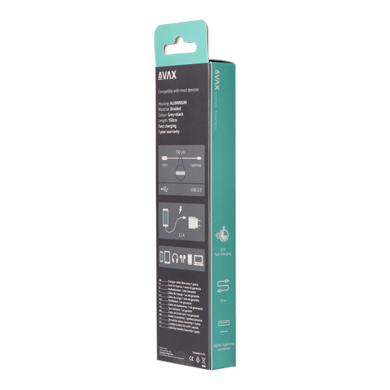  AVAX CB401G STEELY USB A-Lightning 20W   3A  1,5m acélszürke 