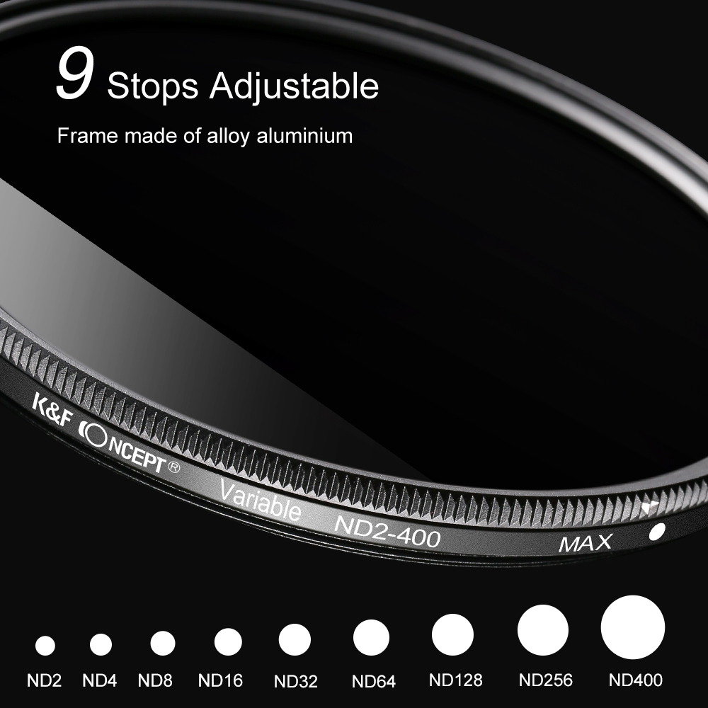 K&F Concept Slim vario ND 2-400 változtatható szürkeszűrő, 55 mm