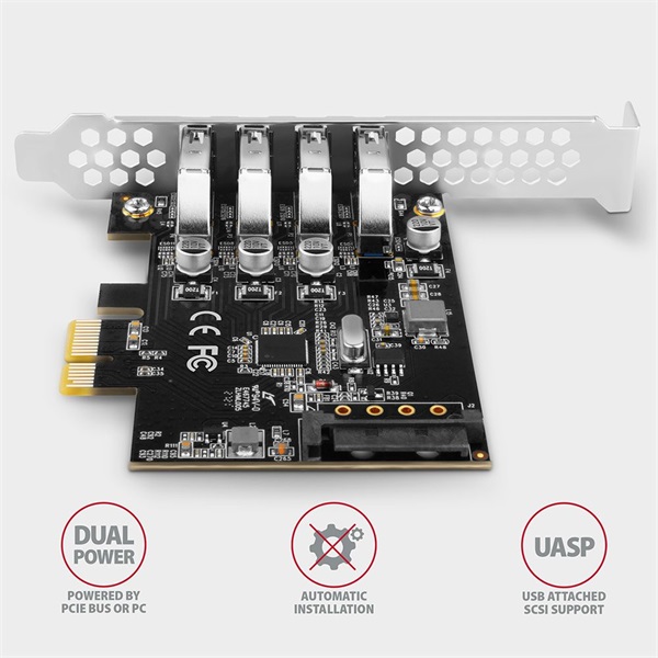 Axagon 4x USB 3.2 Gen1 bővítő kártya PCIe (PCEU-43RS)