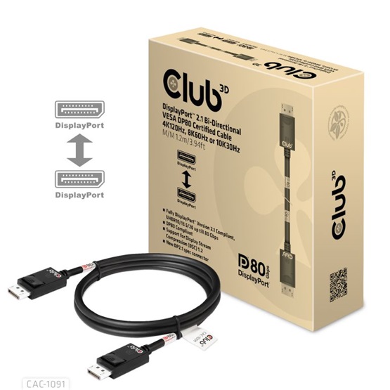  Club3D DisplayPort 2.1 Bi-Directional VESA DP80 Certified Cable 4K120Hz  kábel