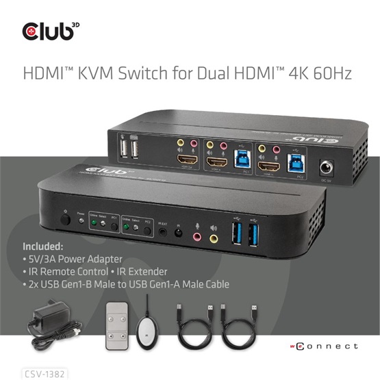 Club3D HDMI KVM SWITCH FOR DUAL HDMI 4K 60Hz