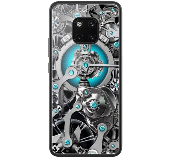 NILLKIN SPACETIME telefonvédő szilikon keret (BUMPER, közepesen ütésálló, edzett üveg hátlap, fogaskerék minta) FEKETE [Huawei Mate 20 Pro]