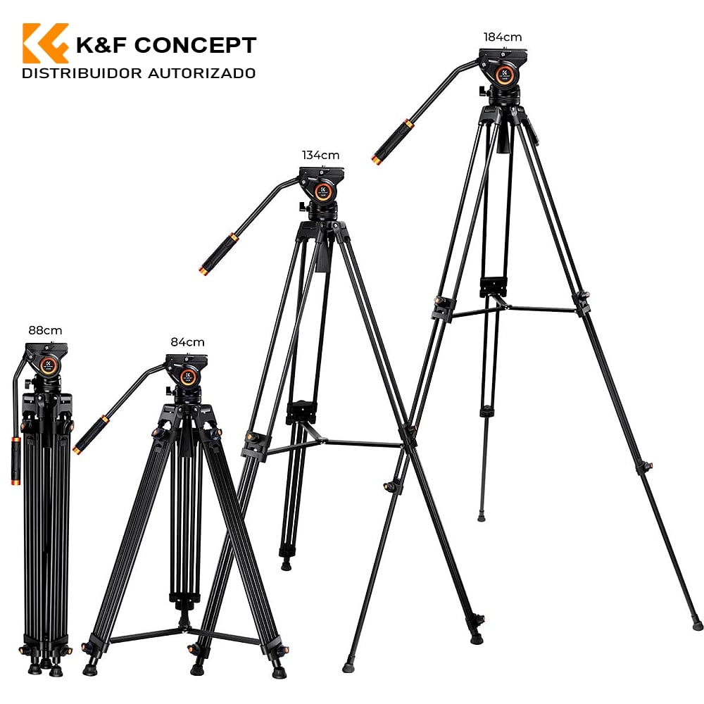 K&F Concept VA18 videóállvány  VH081 fluid video fej 183cm magasság 8kg teherbírás