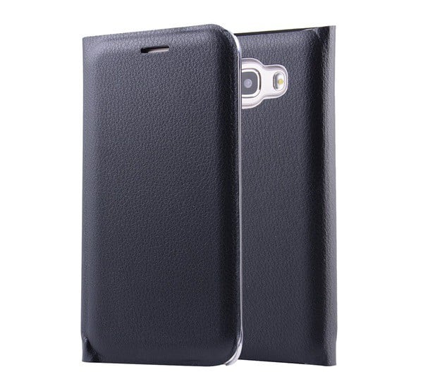 Tok álló, bőr hatású (FLIP, oldalra nyíló) FEKETE [Samsung Galaxy J5 (2016) SM-J510]