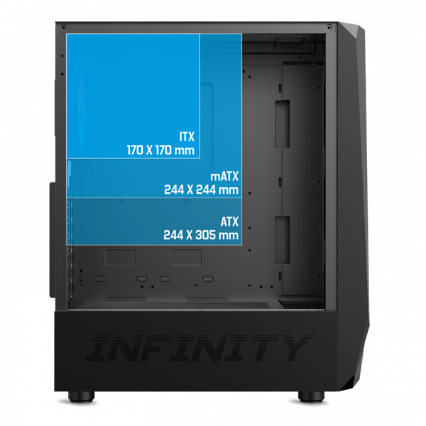 Spirit of Gamer Számítógépház - INFINITY Black (fekete, ablakos, 8x12cm ventilátor, alsó táp, ATX, 1xUSB3.0, 2xUSB2.0) Spirit of Gamer Számítógépház - INFINITY Black (fekete, ablakos, 8x12cm ventilátor, alsó táp, ATX, 1xUSB3.0, 2xUSB2.0)