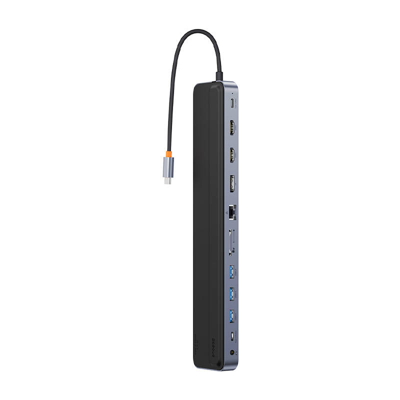 Baseus EliteJoy Gen2 12 az 1-ben HUB, USB-C + 2xHDMI + 3xUSB 3.0 + PD + DP + SD/TF + RJ45 + USB-C + 3.5mm (sötétszürke)