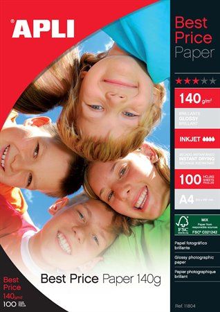 APLI Fotópapír tintasugaras "Best Price" A4 140g 100db fényes (11804) APLI Fotópapír tintasugaras "Best Price" A4 140g 100db fényes (11804)
