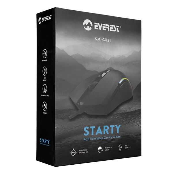 Everest SM-GX21 STARTY   optikai  RGB LED Gamer Egér Fekete