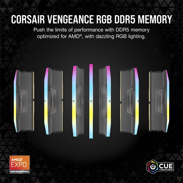 Corsair 32GB DDR5 5600MHz Kit(2x16GB) Vengeance RGB AMD Expo Black RAM