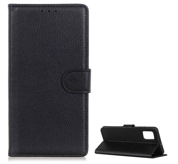 Tok álló, bőr hatású (FLIP, oldalra nyíló, asztali tartó funkció, prémium) FEKETE [Huawei P Smart (2021)]
