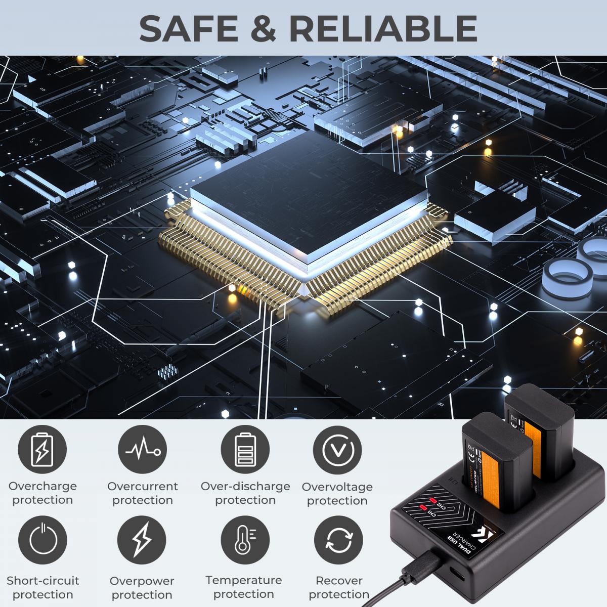 K&F Concept hordozható dupla BC-TRW akkumulátor töltő, USB-C, 2db FW50 akkumulátorhoz