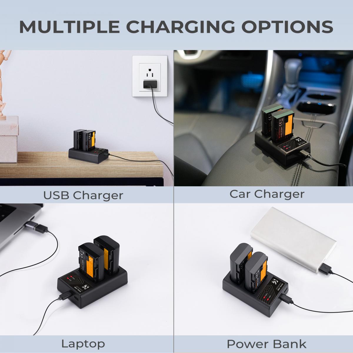 K&F Concept hordozható dupla LC-E6 akkumulátor töltő, USB-C, 2db LP-E6NH akkumulátorhoz K&F Concept hordozható dupla LC-E6 akkumulátor töltő, USB-C, 2db LP-E6NH akkumulátorhoz