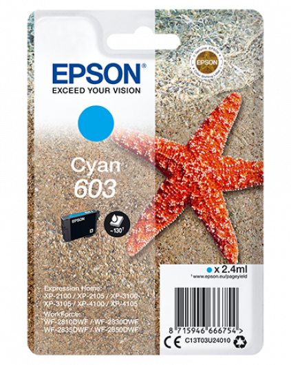 Epson T03U2 Tintapatron Cián 2,4ml No.603 Eredeti Epson T03U2 Tintapatron Cián 2,4ml No.603 Eredeti