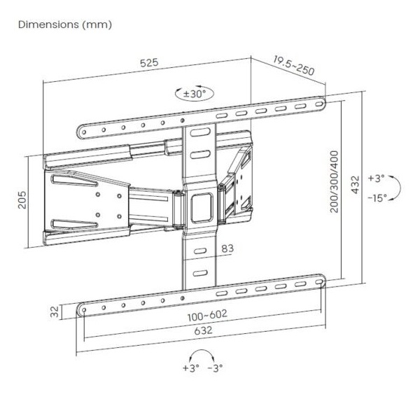 Equip 650344 43"-90" Max.: 50kg dönthető forgatható TV Fali konzol Fekete Equip 650344 43"-90" Max.: 50kg dönthető forgatható TV Fali konzol Fekete