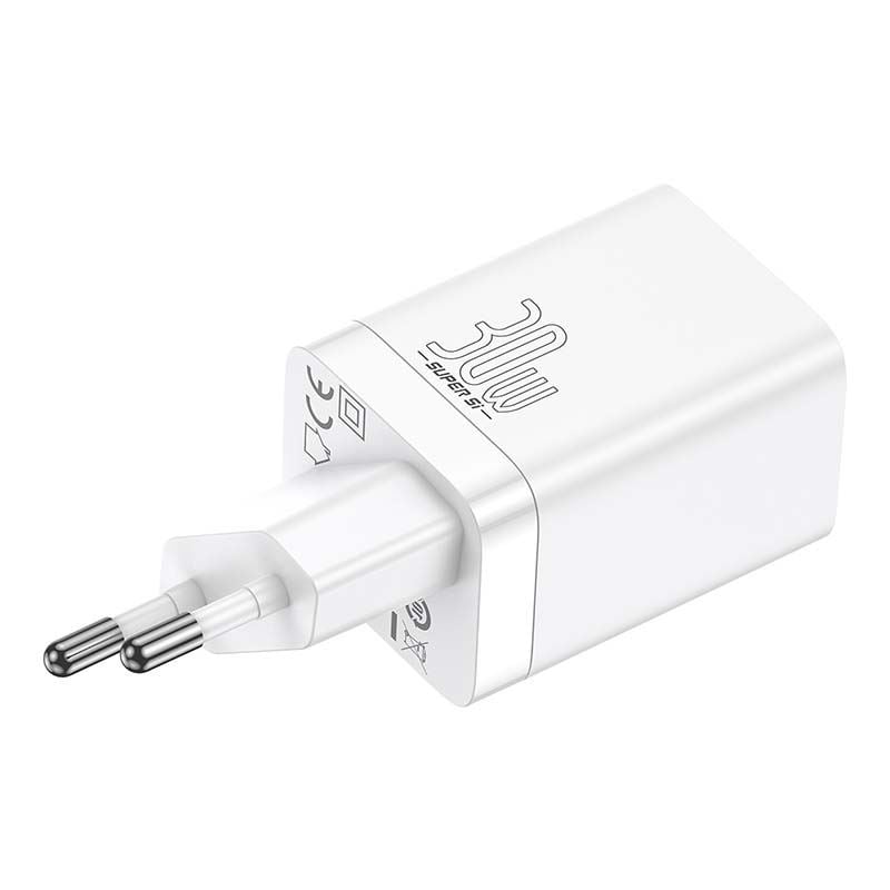 Baseus Super Si Pro gyorstöltő USB + USB-C 30W fehér (CCSUPP-E02) Baseus Super Si Pro gyorstöltő USB + USB-C 30W fehér (CCSUPP-E02)