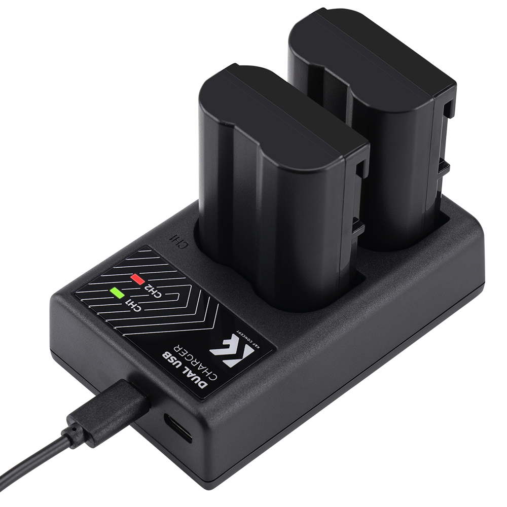K&F Concept hordozható dupla USB-C akkumulátor MH-25 töltő + 2db EN-EL15 akkumulátor 2100mAh K&F Concept hordozható dupla USB-C akkumulátor MH-25 töltő + 2db EN-EL15 akkumulátor 2100mAh