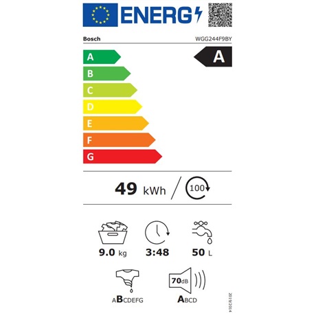 Bosch WGG244F9BY Elöltöltős mosógép - 9kg, 1400 ford./perc, A Energiaosztály, Gőz program