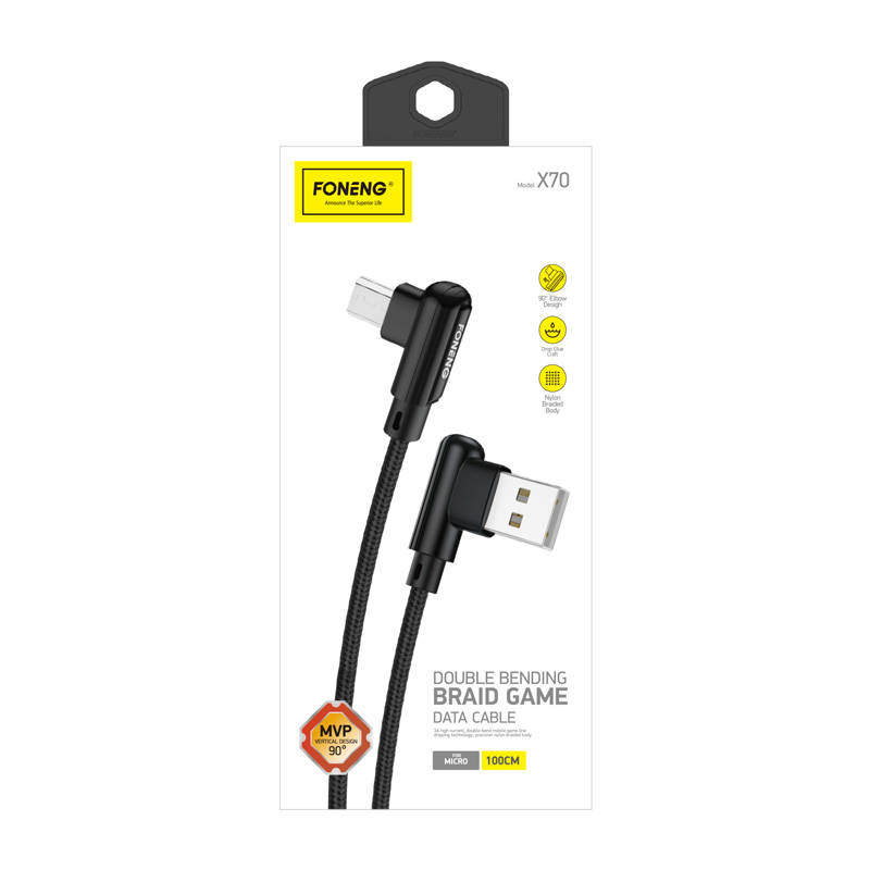 Foneng X70 Angled USB to Micro USB Cable, 3A, 1m (Black) Foneng X70 Angled USB to Micro USB Cable, 3A, 1m (Black)