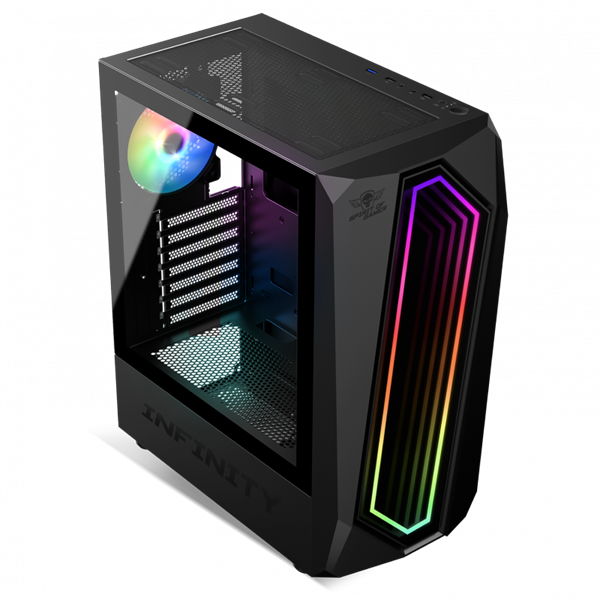 Spirit of Gamer Számítógépház - INFINITY Black (fekete, ablakos, 8x12cm ventilátor, alsó táp,  ATX, 1xUSB3.0, 2xUSB2.0)