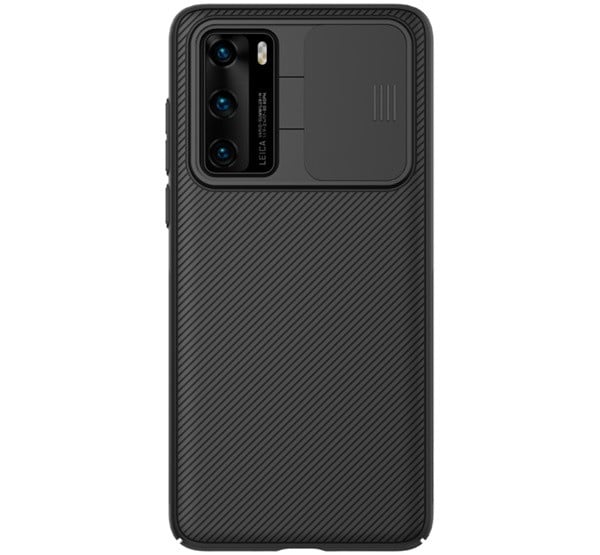 NILLKIN CAMSHIELD műanyag telefonvédő (szilikon keret, közepesen ütésálló, kamera védelem, csíkos) FEKETE [Huawei P40]
