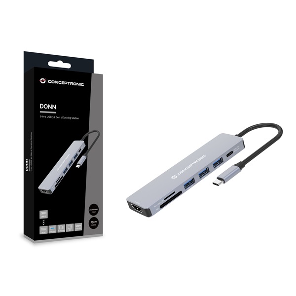 Conceptronic DONN18G  USB-C to HDMI/USB-C PD/USB 3.0/SD/TF Notebook Dokkoló 